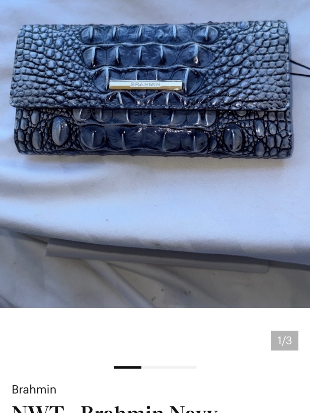For Fun&smiles-Brahmin Navy Croc-Embossed Continental Wallet